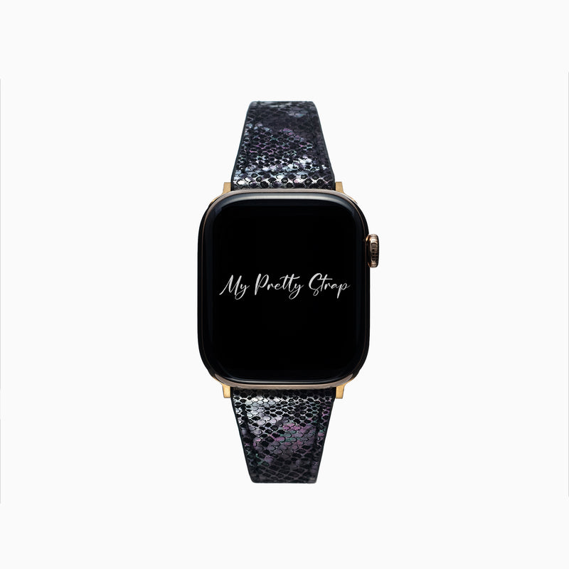 Serpentina Leather Apple Watch Strap – Black and Gold