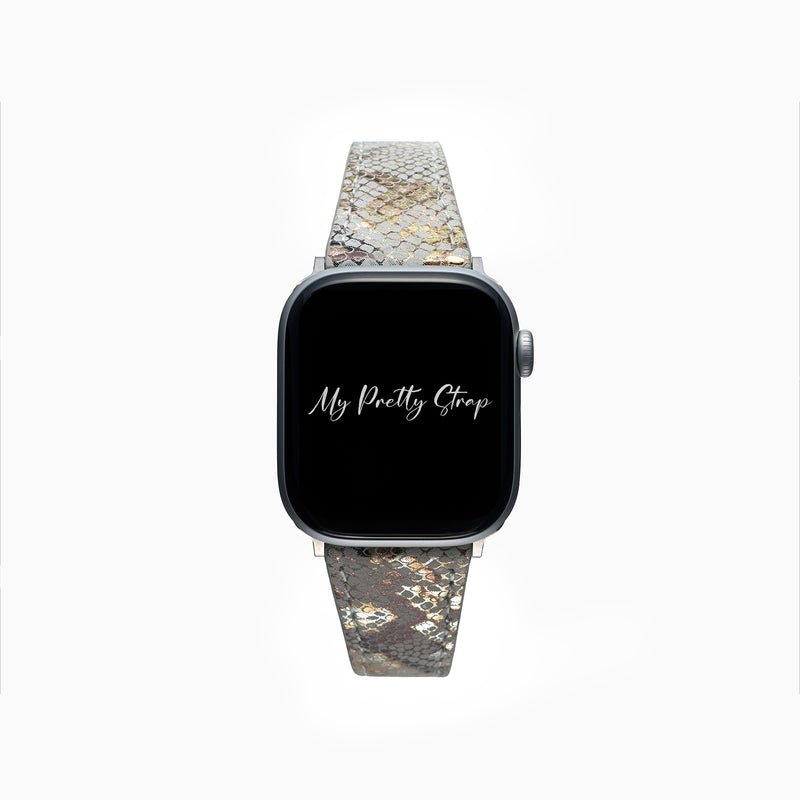 Serpentina Leather Apple Watch Strap – White and Silver